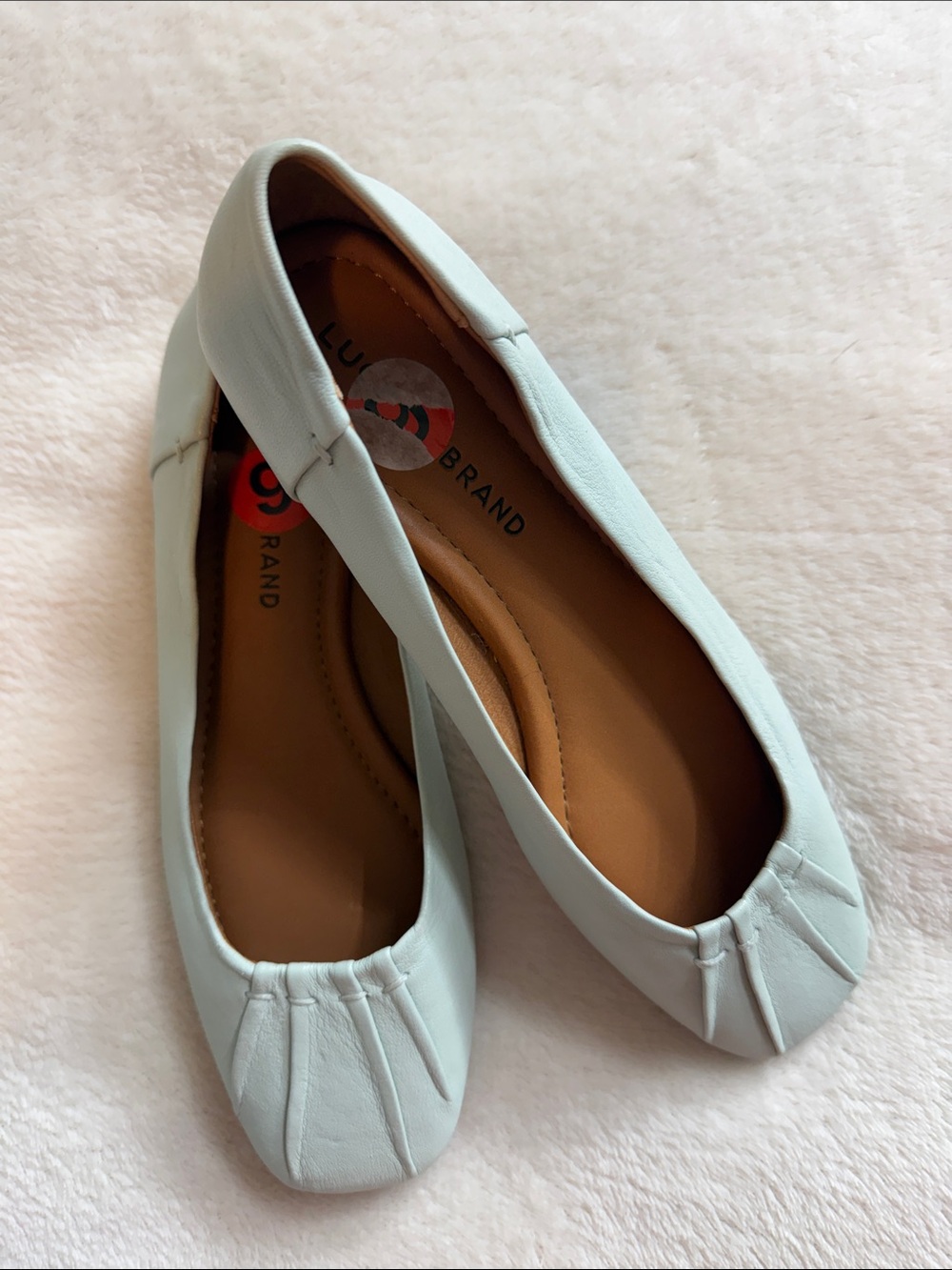 Lucky Brand Devir Seafoam Blue Leather Ballet Flats Square Toe Coastal 6M NWOT